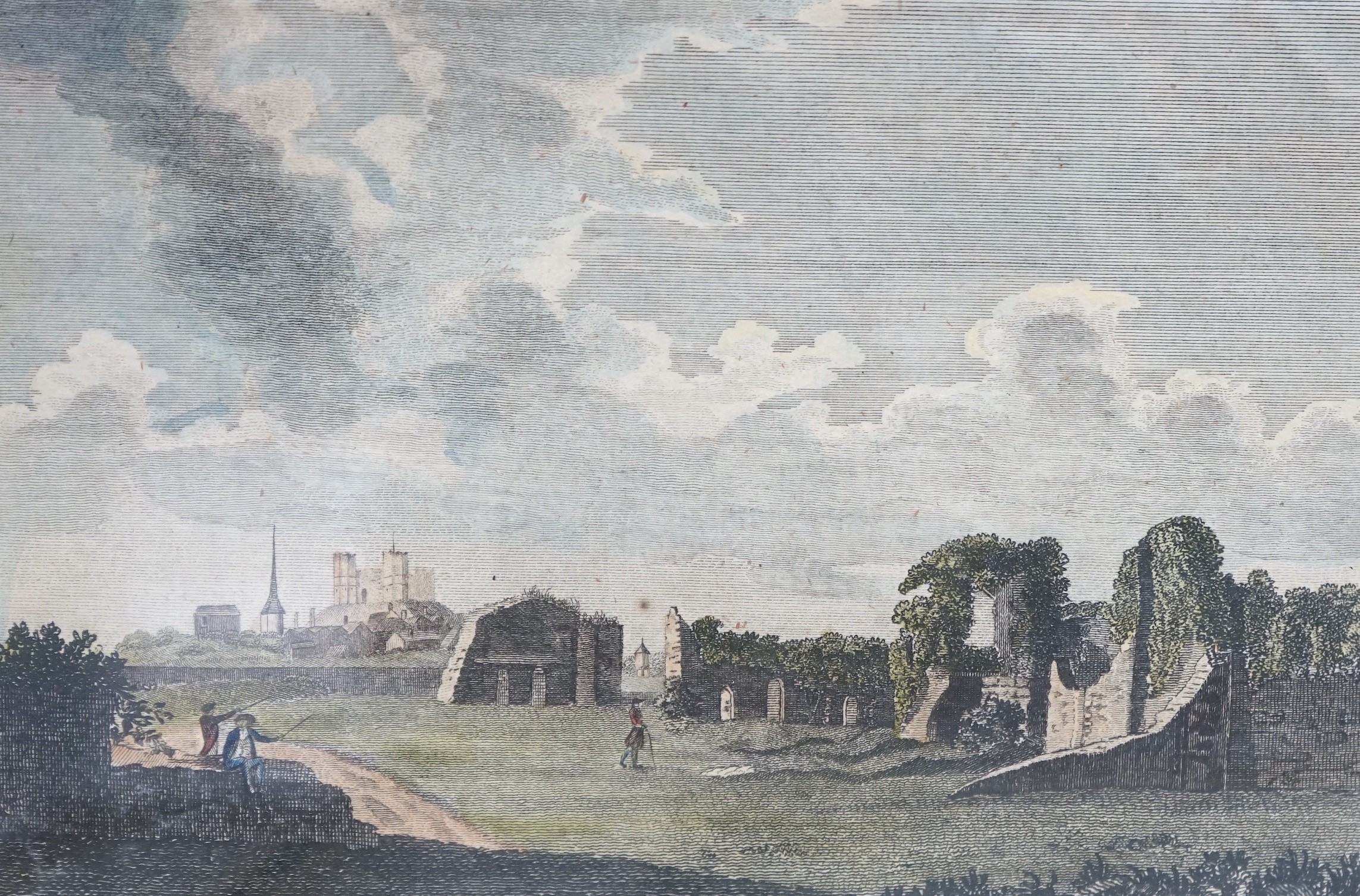 Six assorted 18th / 19th century coloured engraved views of Lewes and environs, largest 18 x 24.5cm